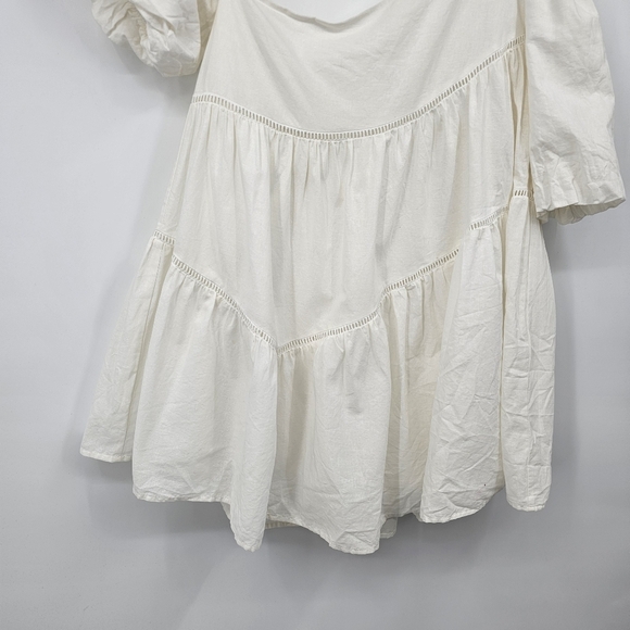 Altar’d‎ State White Cotton Linen Peasant Tiered Dress Size L – Puff Sleeve Boho - Picture 3 of 7